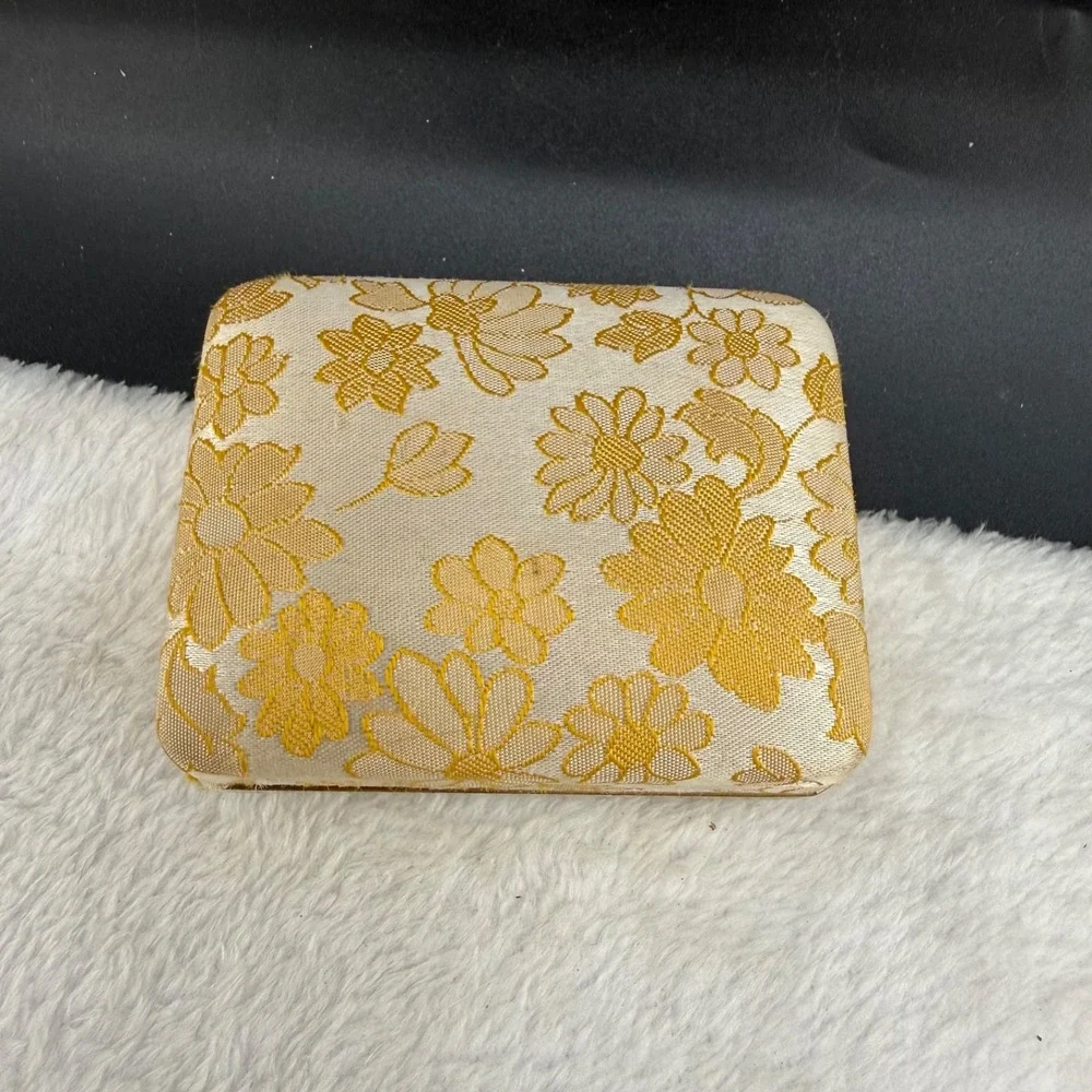 Vintage Radiant Jewelry Display Box Yellow Floral Brocade Luxury USA